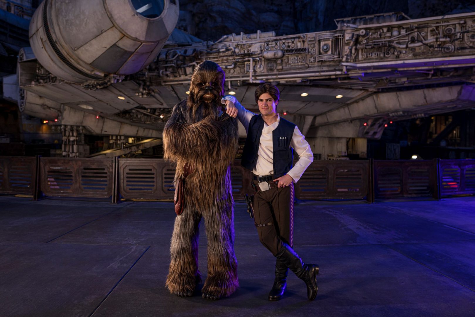 Han Solo and Chewbacca at Star Wars Galaxy's Edge at Disneyland