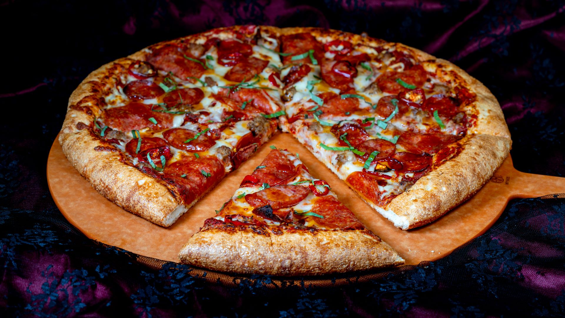 Sweet and Spiced Four Meat Pizza at Alien Pizza Planet