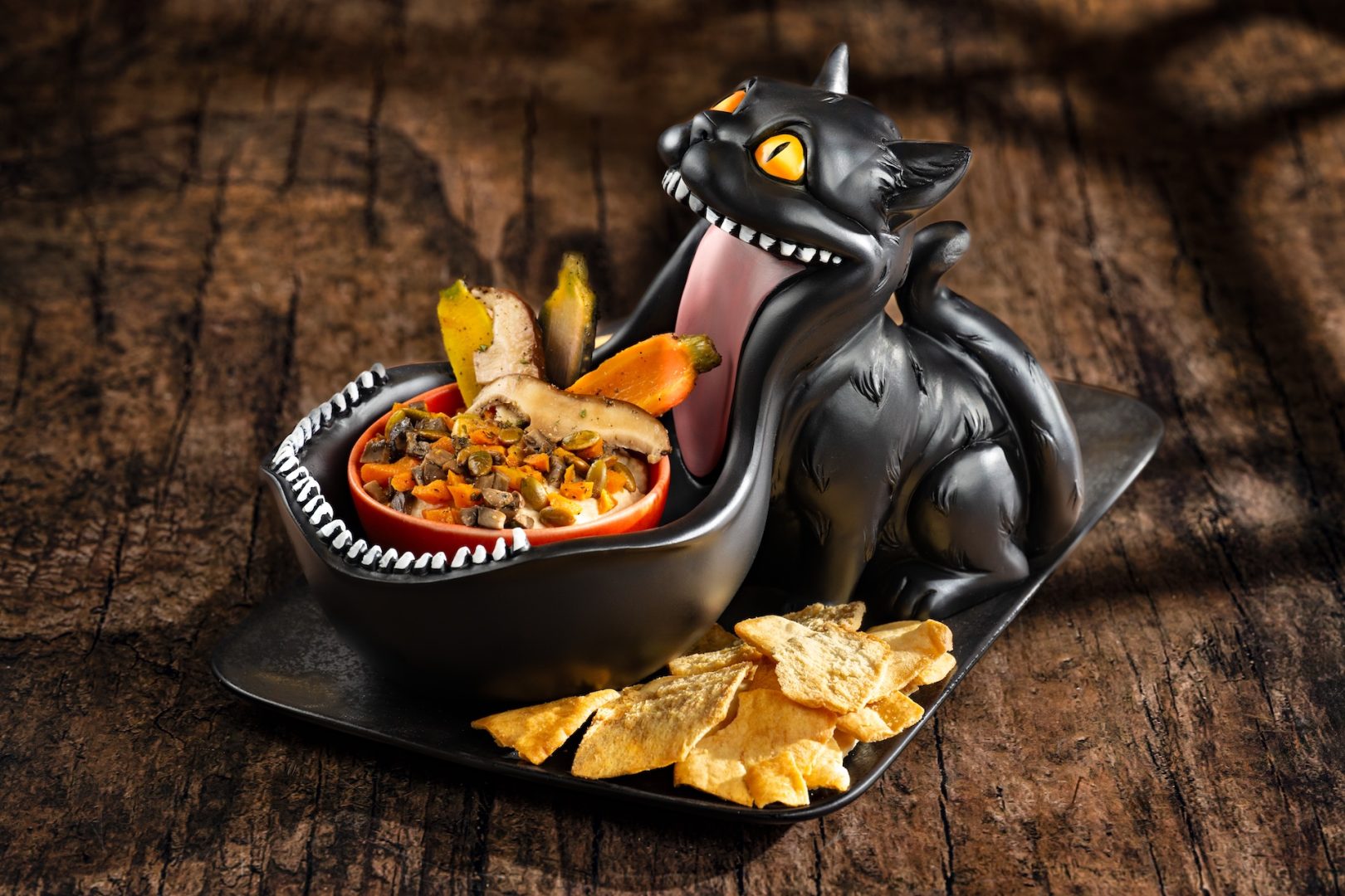 Dark Forest Dip: Roasted mixed mushrooms, baby rainbow carrots, hummus, toasted pumpkin seeds, and pita (New)